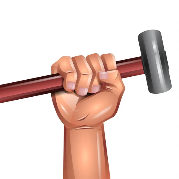 Internationale Arbeidsdag Hand Met Big Hammer Illustratie Geïsoleerd Witte Achtergrond — Stockfoto