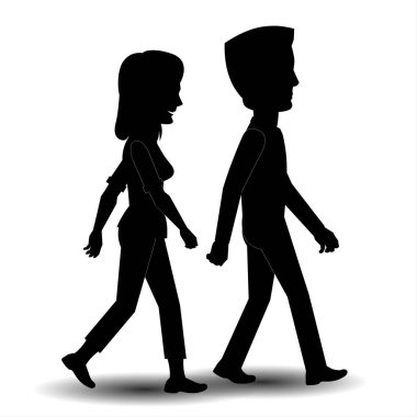 Beyaz arka planda kız ve erkek silueti, vektör illüstrasyonu