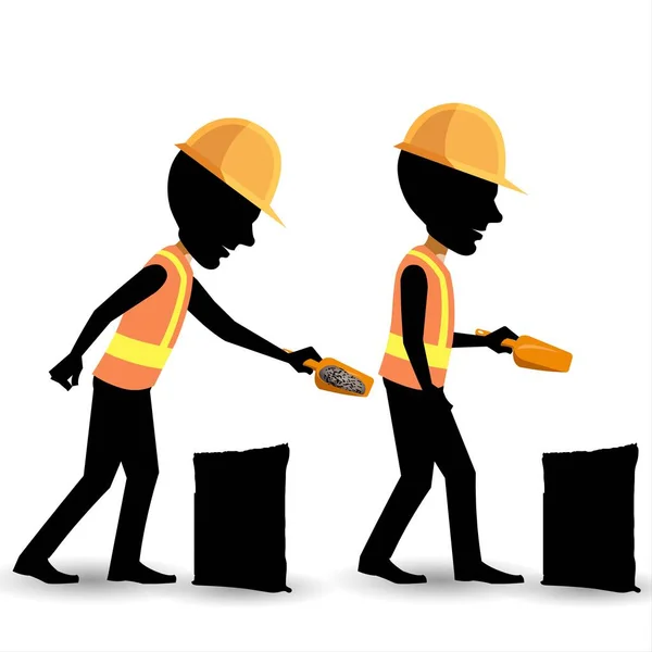 シャベル付きの硬い帽子の2人の労働者のベクトル図 — ストック写真