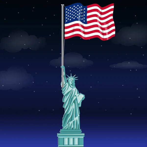 Statue of liberty and American flag at night vector illustration graphic design
