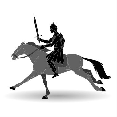 At sırtında kılıç taşıyan şövalye Vektör İllüzyonu