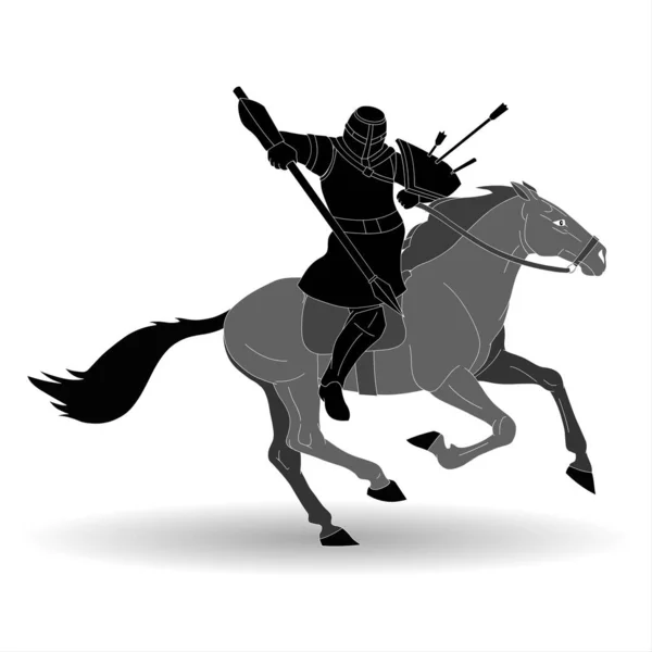 Αρχαίος Πολεμιστής Πάνω Άλογο Λευκό Φόντο Μαύρη Σιλουέτα Λευκό Φόντο — Φωτογραφία Αρχείου