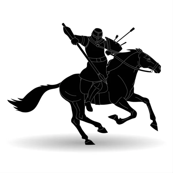 古代武士骑着马 背景是白色的 白色背景的黑色轮廓 矢量图解 — 图库照片