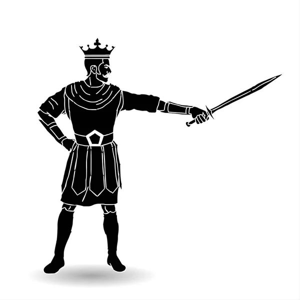 带剑和王冠的中世纪盔甲骑士 矢量图解 — 图库照片