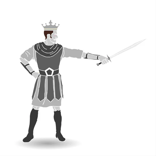 Caballero Medieval Armadura Con Espada Corona Ilustración Vectorial — Foto de Stock