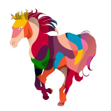 Beyaz arka planda izole edilmiş renkli bir at. Vektör illüstrasyonu.