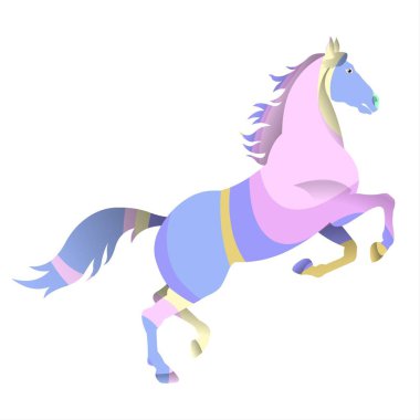 Tek boynuzlu at beyaz arka planda izole edilmiş. Çizgi film tarzında vektör illüstrasyonu.