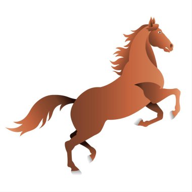 Kahverengi at beyaz arka planda tek başına koşuyor. Tasarımınız için vektör illüstrasyonu