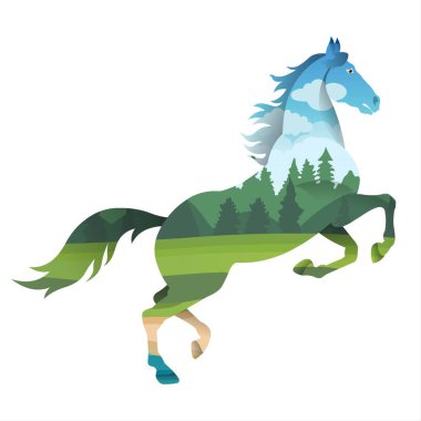 Ormandaki at. Vektör çizimi. Düz biçim tasarımı.