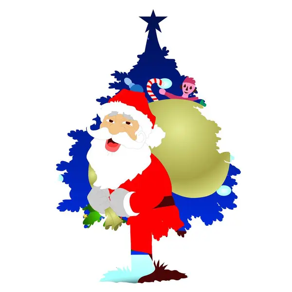 Noel Baba 'nın renkli bir tasviri bir Noel ağacıyla bütünleşmiştir, süsler ve şeker kamışlarıyla birlikte. Noel Baba kırmızı giyinmiş neşeli bir ifadeyle, sırtında büyük bir çuval taşıyor..