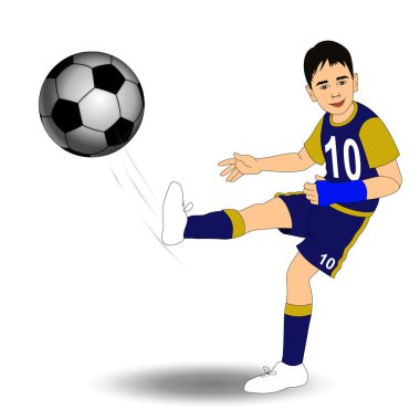 Mavi ve sarı üniformalı genç bir futbolcu tezahürat yapan seyircilerle dolu bir stadyumda topa tekme atıyor. Oyuncu 10 numarayı giyer ve kendinden emin bir şekilde oyuna dahil olur..