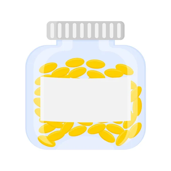 Glasflaska Med Gula Piller Tabletter Kapslar Vektorillustration — Stock vektor