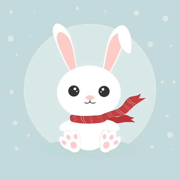 New Year Rabbit Scarf Cute Holiday Bunny Vector Illustration — Stock Vector