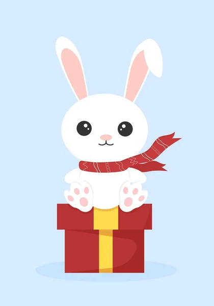 Festlicher Hase Neujahrskaninchen Das Kaninchen Sitzt Auf Einem Geschenk Kaninchen — Stockvektor