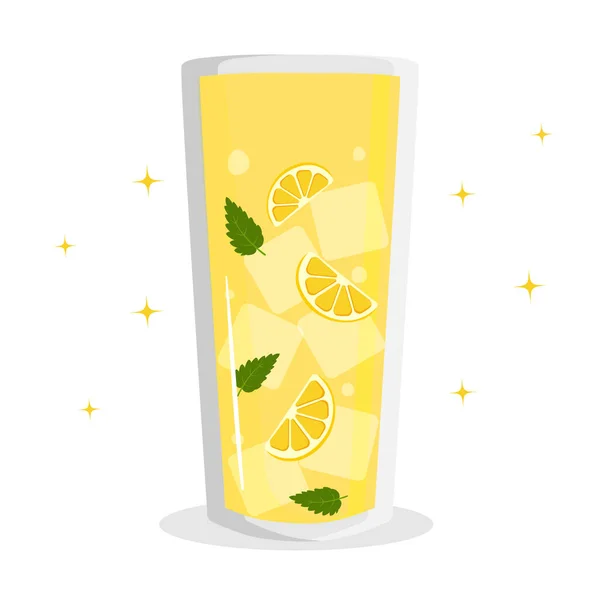 Ein Glas Limonade Mit Eis Zitronencocktail Vektorillustration — Stockvektor