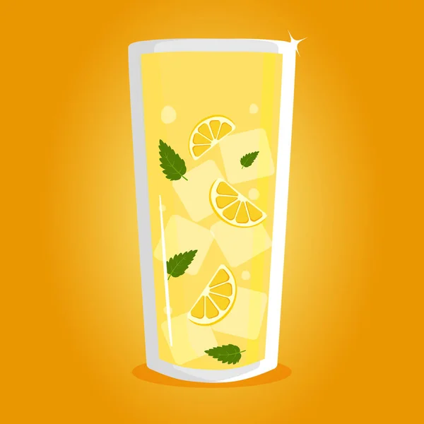 Ein Glas Limonade Mit Eis Zitronencocktail Vektorillustration — Stockvektor
