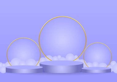 Podyum. Gerçekçi 3D silindir kaide podyumu seti. Ürünler için asgari sahne sahne sahne sahne gösterisi, tanıtım gösterisi. Gölgede vektör geometrik biçimler.