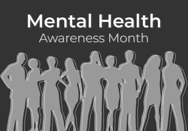  Beyni olan insan kafası silueti. Akıl Sağlığı Bilinci Ayı. Vektör illüstrasyon arka planı. Pankart