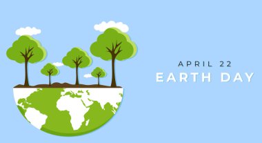 Dünya Günü afişi. Yaprakları olan yeşil gezegen. Vektör illüstrasyonu