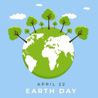 Dünya Günü afişi. Yaprakları olan yeşil gezegen. Vektör illüstrasyonu