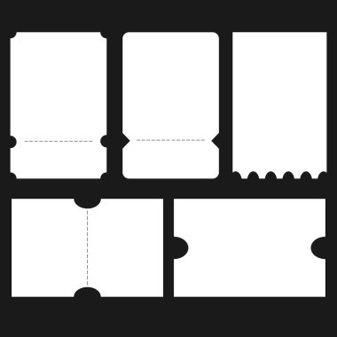 3 boyutlu kuponlar var. Boş kupon formu. Bilet formu. İndirim kuponu. Fatura.