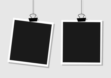 Kağıt üzerinde eski fotoğraf çerçeveleri. İpte boş fotoğraf çerçeveleri. Boş fotoğraf çerçevesi izole edildi. vektör illüstrasyonu