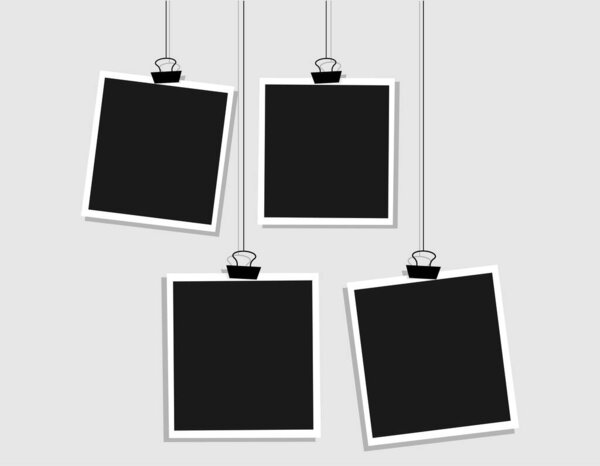 Винтажные фоторамки на бумаге. пустая рамка на веревке. пустая фото рамка изолирована. векторная иллюстрация