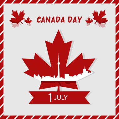 Akçaağaç yapraklı köy günü kartı. Kanada günü kartı. Kanada akçaağaç yapraklı arka plan. Kanada bayrağı.