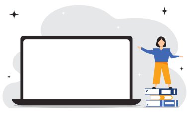 İnternette iş ve eğitim. Sanal dersler, sohbet pencereleri, laptop, akıllı telefon. Vektör illüstrasyonu