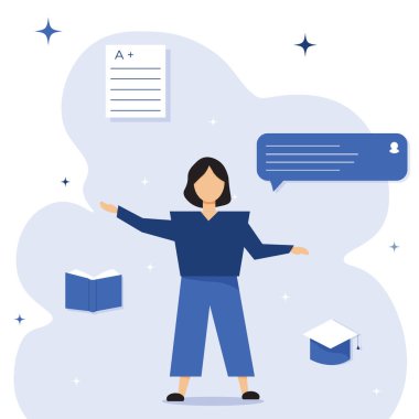 İnternette iş ve eğitim. Sanal dersler, sohbet pencereleri, laptop, akıllı telefon. Vektör illüstrasyonu