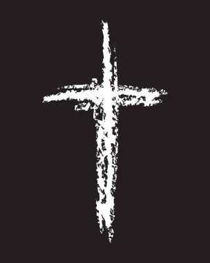 Kilise siyah arka planda kesişir. Ölüm ve cenaze vektör çizimi. Kalem dokusunda haçlar.