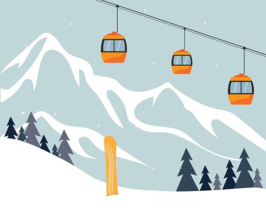 Kışın kayak merkezi. snowboard ve kayak