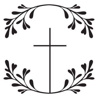 Kilise yapraklarla kesişiyor. Ölüm ve cenaze illüstrasyonları.