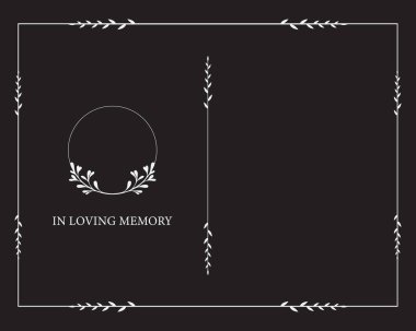 Cenaze vekil kartı. Boş kart. Siyah beyaz arka plan ve çerçeve. Cenaze davetiyesi