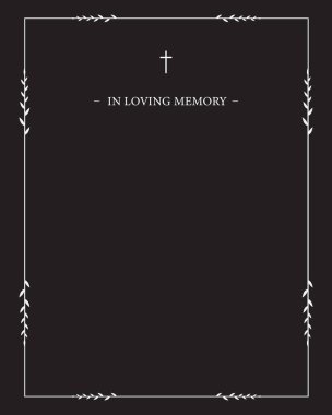 Cenaze vekil kartı. Boş kart. Siyah beyaz çerçeve ve metin