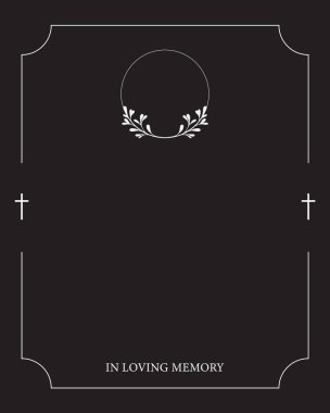 Cenaze kartı. Kilisenin haçı ve çerçevesi olan boş bir cenaze kartı..