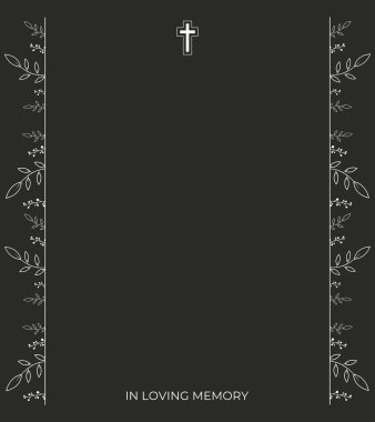 Siyah hatıra kartı. Cenaze organizasyonları. Metin için boş boşluk.