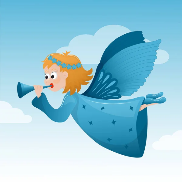 Natal Anjo Bonito Voando Céu Azul Com Nuvens Ilustração Plana — Vetor de Stock