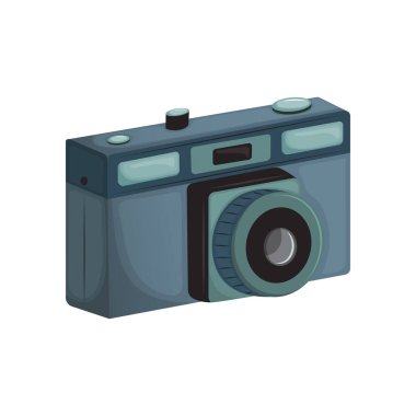Blue camera. Vintage photo camera. Vector illustration isolated on white background.