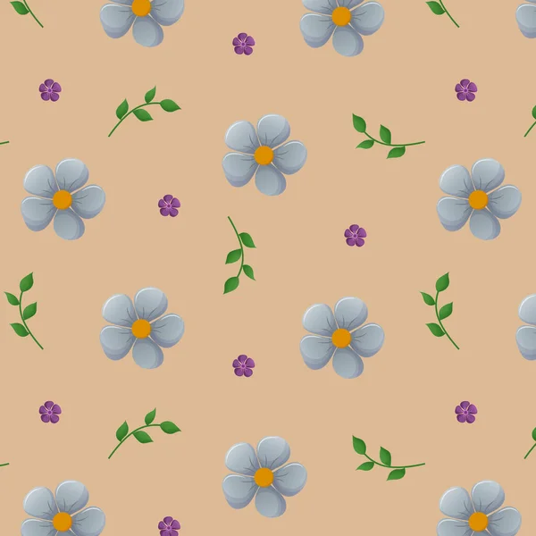 パステルの背景に花と春のシームレスなパターン 青い花とベージュのパターン ベクターイラスト — ストックベクタ