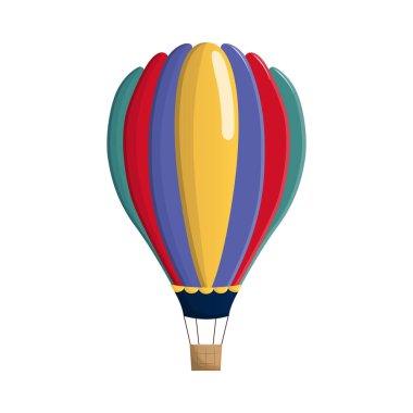 Sepetli renkli balon. Turist ekstrem sporu. Vektör illüstrasyonu beyaz arkaplanda izole edildi.