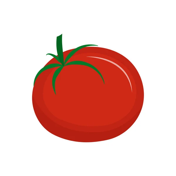 Rode Sappige Tomaat Met Groene Staart Geïsoleerd Witte Achtergrond Platte — Stockvector