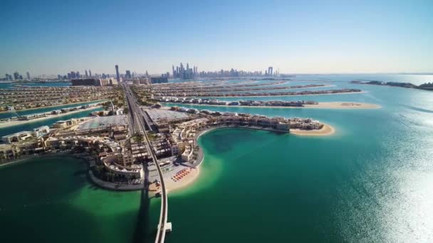 Dubai Uae Deki Ünlü Palm Jumeirah Takımadası Nın Hava Görüntüsü — Stok video