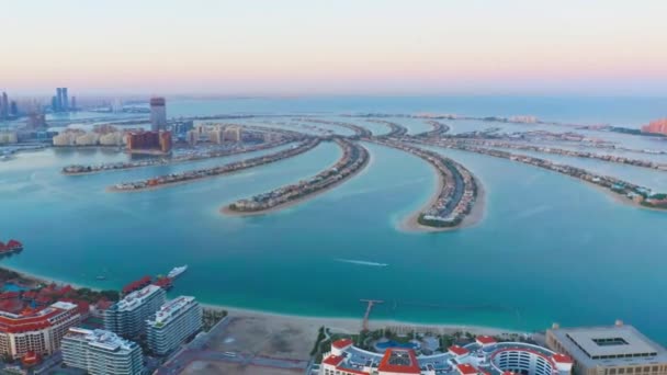 Palm Jumeirah Semtinde Lüks Villaları Olan Dubai Yerleşim Bölgesinin Hava — Stok video
