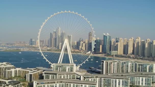 Pemandangan Udara Roda Ferris Sedang Dibangun Pulau Bluewaters Dubai — Stok Video