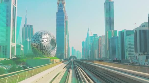 Dubaï Émirats Arabes Unis Train Métro Sur Chemin Fer Surélevé — Video