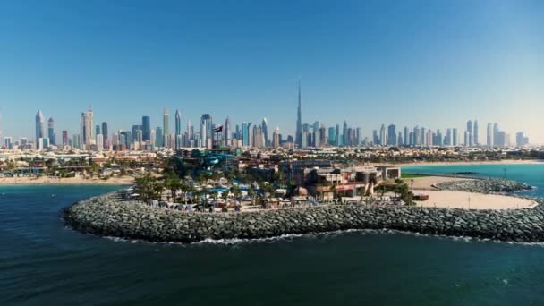 Vista Aérea Panorámica Del Horizonte Dubái Durante Puesta Sol Desde — Vídeos de Stock
