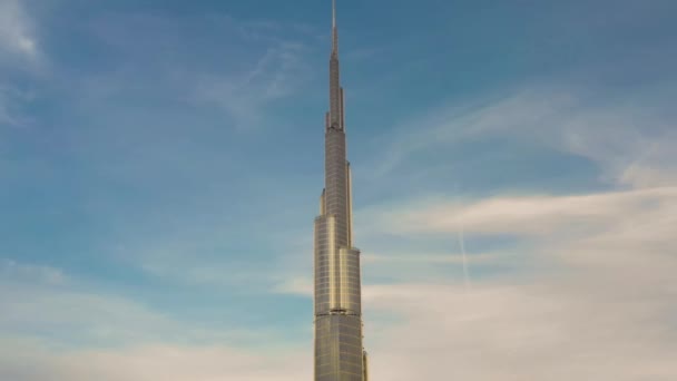 Mrakodrap Burj Khalifa Nejvyšší Budova Světě Natočeno Během Dne Fontánou — Stock video