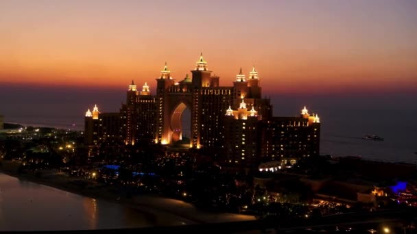Widok Lotu Ptaka Atlantydy Palm Jumeirah Atlantis Palm Luksusowy Hotel — Wideo stockowe
