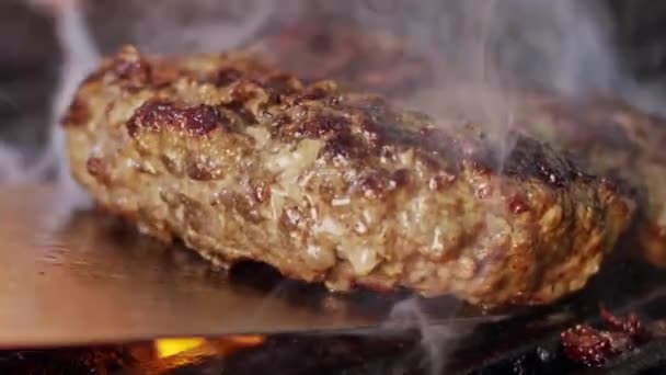 Meat Being Barbecue Slow Motion — Vídeo de stock